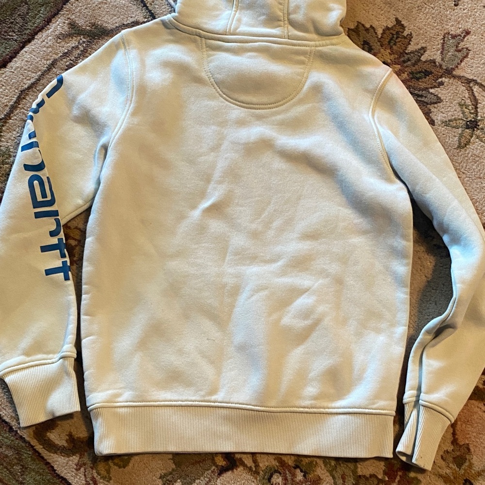 Carhartt light green Hoodie with Blue Logo and Sleeve Print XS - Picture 6 of 8